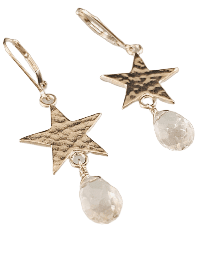 Sterling Silver Hammered Star and Quartz Crystal Earrings