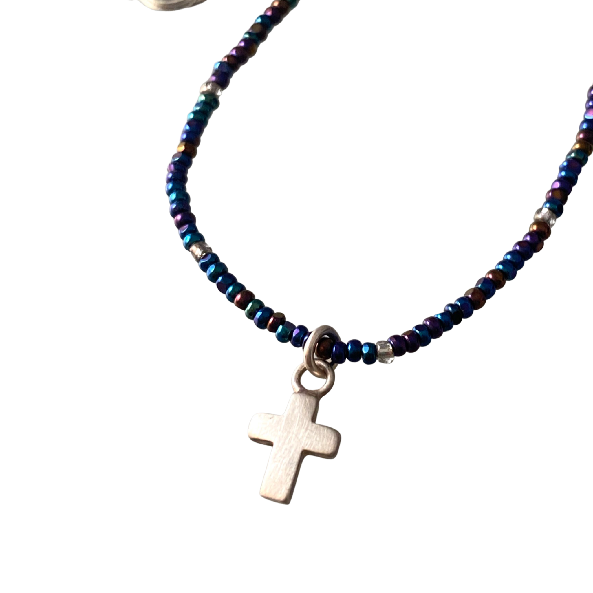 16” Beaded Sterling Cross Necklace