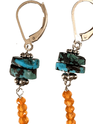 Sterling Silver Turquoise Disc and Faceted Carnelian Earrings