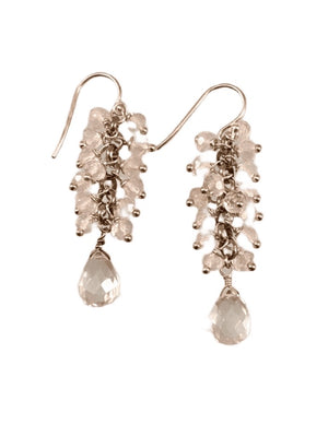 Sterling Rose Quartz & Quartz Cluster Drop Earrings