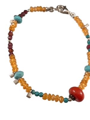 Carnelian Garnet & Turquoise Mixed Gemstone Bracelet