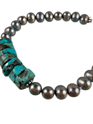 Grey Pearl and Turquoise Gemstone Bracelet
