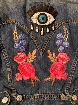 Flowers & Evil Eye Jean Jacket