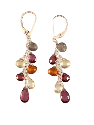 Garnet Topaz Lemon Quartz Citrine Labradorite Silver Waterfall Gemstone Earrings