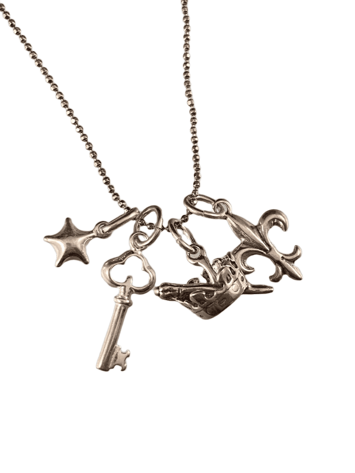 16” Magic Charm Necklace with Star Key Scepter and Fleur De Lis Charms