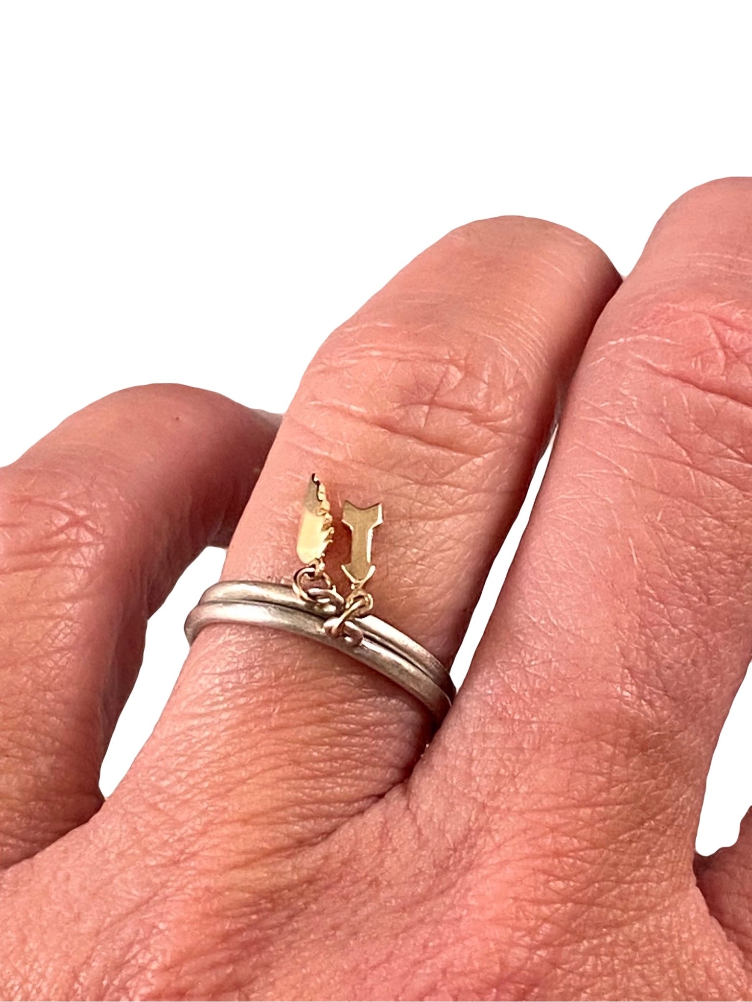 Sterling & 14K Gold Tiny Angel Wing Charm Ring