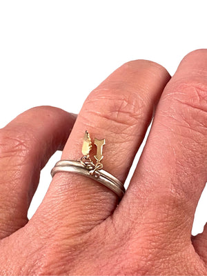 Sterling & 14K Gold Tiny Angel Wing Charm Ring