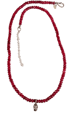 18” Sterling Buddha with Diamond and Faceted Ruby Necklace