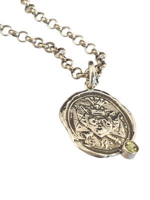 18" Sterling Silver Crest Necklace with Peridot