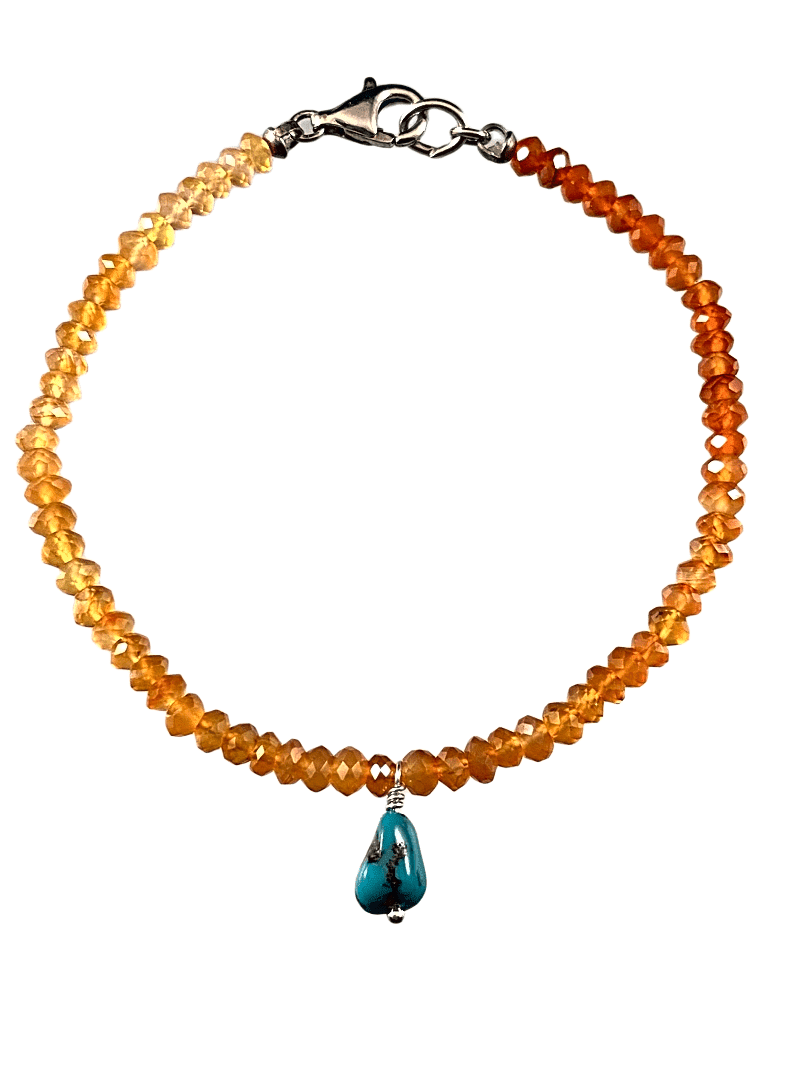 Graduated Faceted Carnelian Bead Bracelet with Turquoise Charm