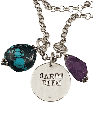 24” Sterling Carpe Diem Diamond Charm Necklace