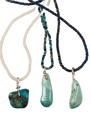 Mixed Turquoise Pendant on Glass Bead 16" & 18"  Strand Necklace