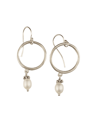 Sterling Circle and Pearl Drop Earrings