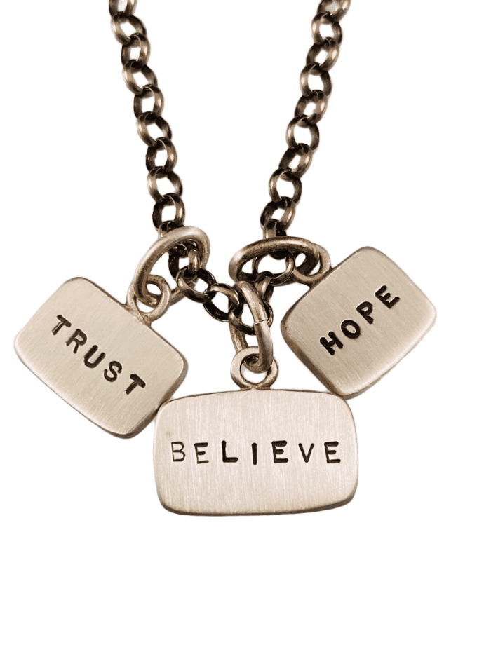 18” Sterling Silver Trust Believe Hope Tag Charm Necklace