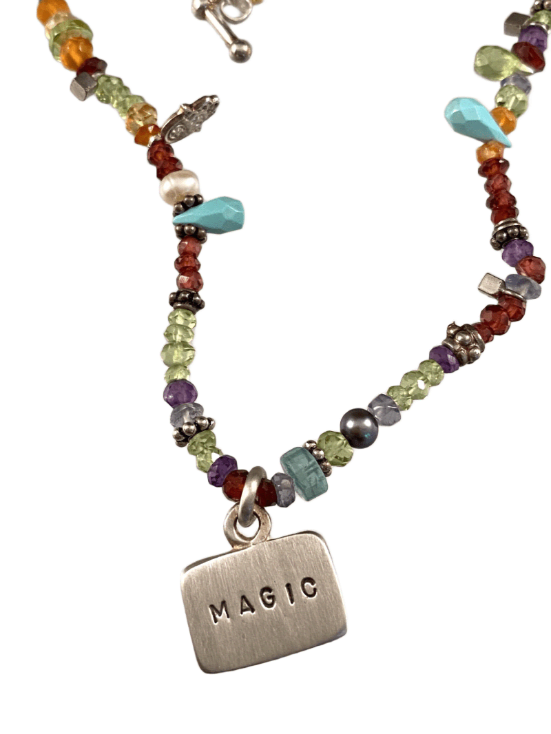 20" Multi Gemstone Magic Tag Charm Necklace