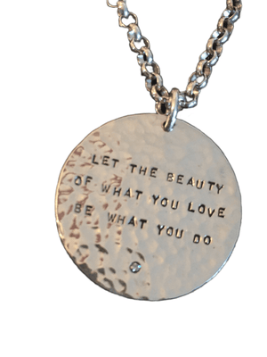 24" Large Sterling Hammered Disc Necklace 'Let the Beauty...' with Diamond