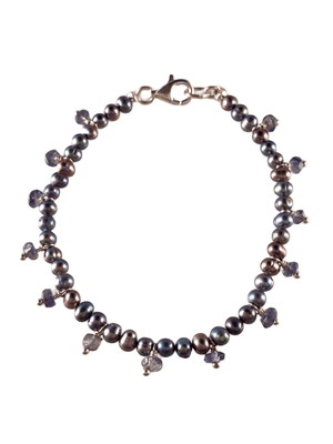 Grey Pearl Fringed Gemstone Bracelet in Assorted Colors