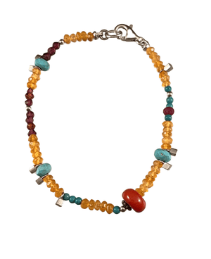 Carnelian Garnet & Turquoise Mixed Gemstone Bracelet