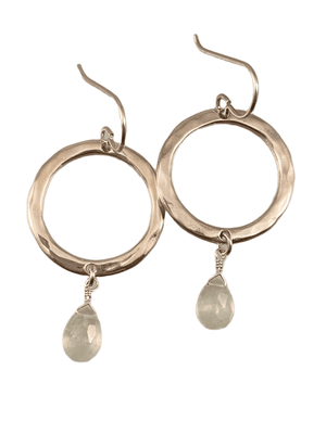 Sterling Hammered Circle Prehnite Drop Earrings