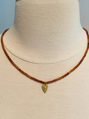 16” Faceted Topaz Beads with 14k Gold Diamond Tear Drop Charm Necklace