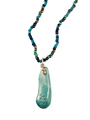 Mixed Turquoise Pendant on Glass Bead 16" & 18"  Strand Necklace