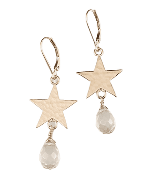 Sterling Silver Hammered Star and Quartz Crystal Earrings
