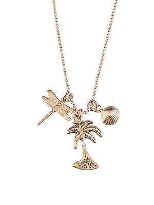 18” Dragonfly Palm Tree & Beach Shell Charm Necklace