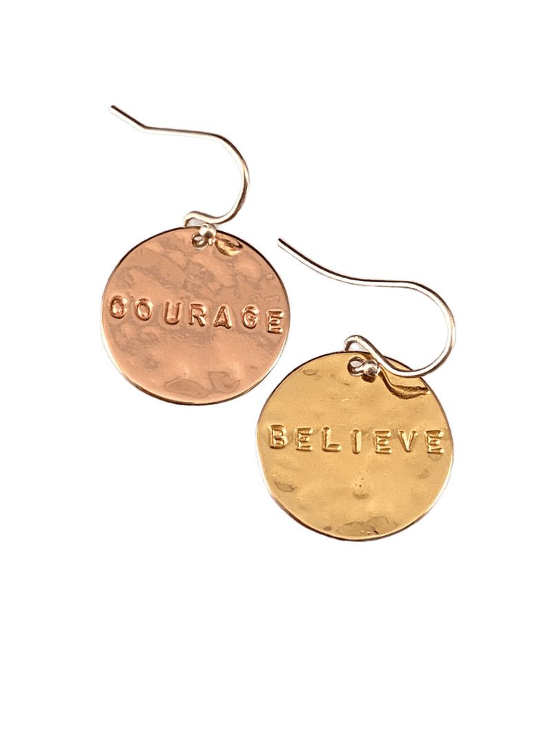 Yellow & Rose Gold Vermeil Mix & Match Hammered Disc Word Earrings