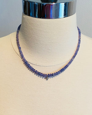 16” Tanzanite Beads with 14k White Gold Diamond Charm Necklace