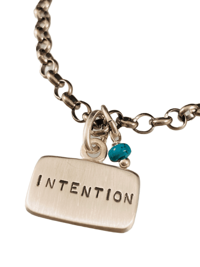 Intention Sterling Silver Tag Charm Bracelet with Turquoise Drop