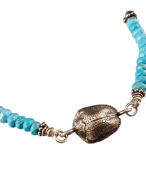 Faceted Turquoise Sterling Scarab Beetle Charm Bracelet
