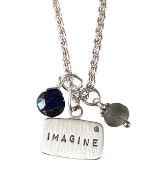 Sterling Diamond Tag & Gemstone Charm Necklace