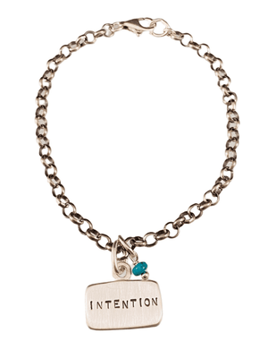 Intention Sterling Silver Tag Charm Bracelet with Turquoise Drop