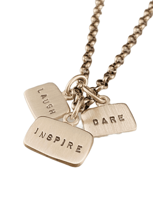 16” Sterling Silver Laugh Inspire Dare Tag Charm Necklace