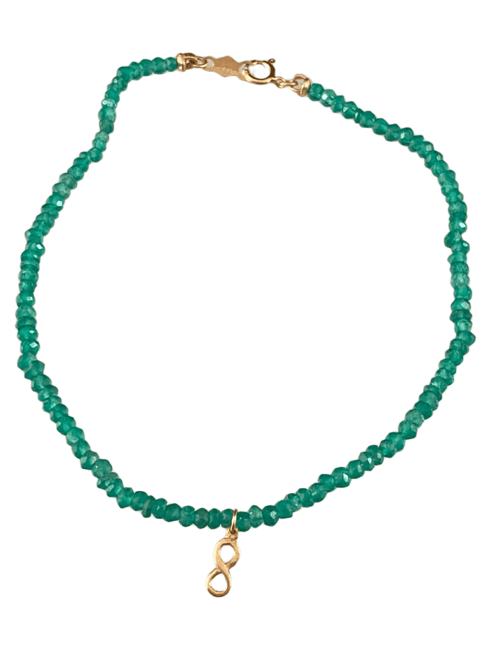 Faceted Green Onyx 14K Gold Delicate Infinity Charm Bracelet