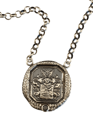 18” Sterling Silver Square Oxidized Crest with Diamonds