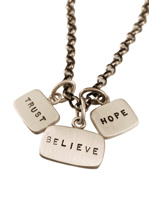 18” Sterling Silver Trust Believe Hope Tag Charm Necklace