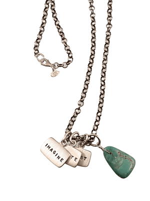 Imagine Create Trust Triple Tag Charm Necklace with Turquoise