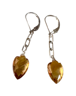 Gemstone Shield Chain Drop Earrings