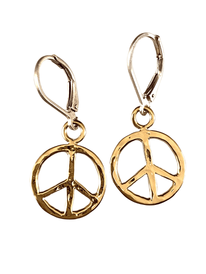 Yellow Gold Vermeil Small Hammered Peace Sign Earrings