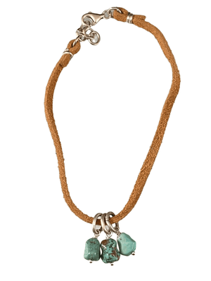 Tan Suede Turquoise Bead Charm Sterling Silver Anklet