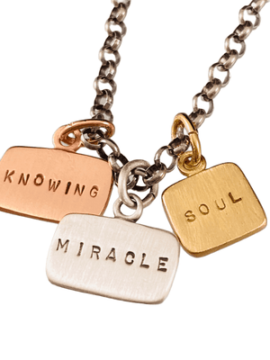 16” Sterling Silver & Tri Color Miracle Knowing & Soul Tag Charm Necklace