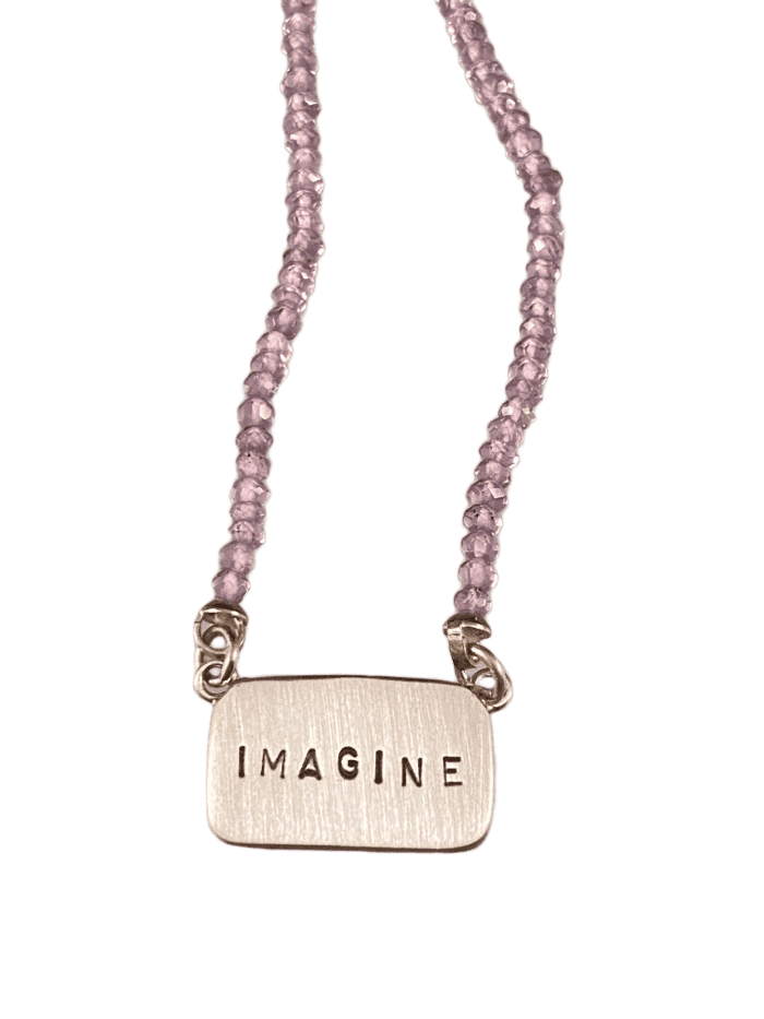 16"-18” Sterling Silver 'Imagine' Tag Necklace on Amethyst