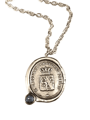 18" Sterling Silver Heavy Crest Necklace with Blue Sapphire