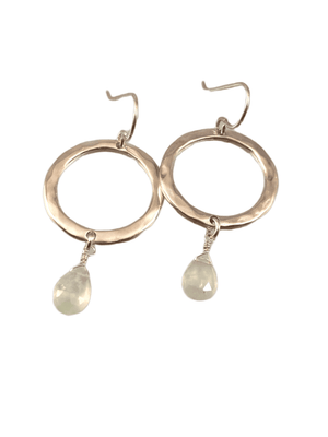 Sterling Hammered Circle Prehnite Drop Earrings