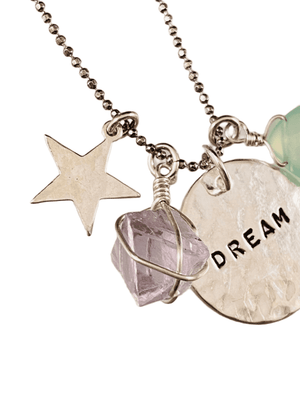 18” Dream & Star Gemstone Charm with Necklace Fluorite & Chalcedony