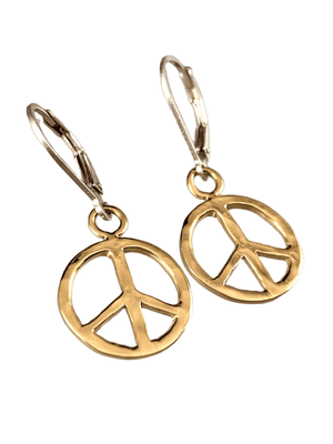 Yellow Gold Vermeil Small Hammered Peace Sign Earrings