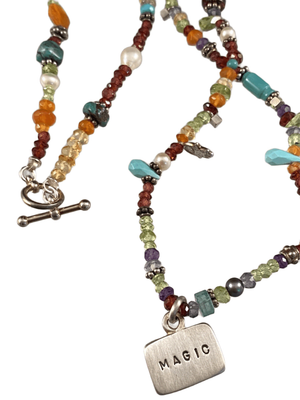 20" Multi Gemstone Magic Tag Charm Necklace