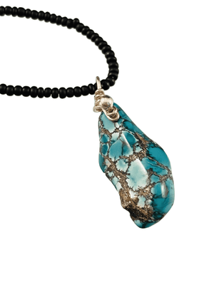 Mixed Turquoise Pendant on Glass Bead 16" Strand Necklace