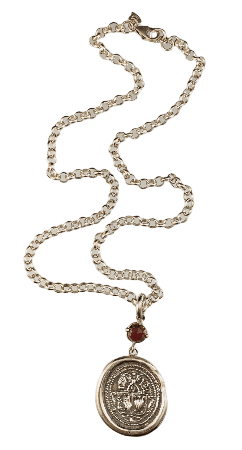 18" Sterling Silver Crest Necklace with Rose Cut Garnet